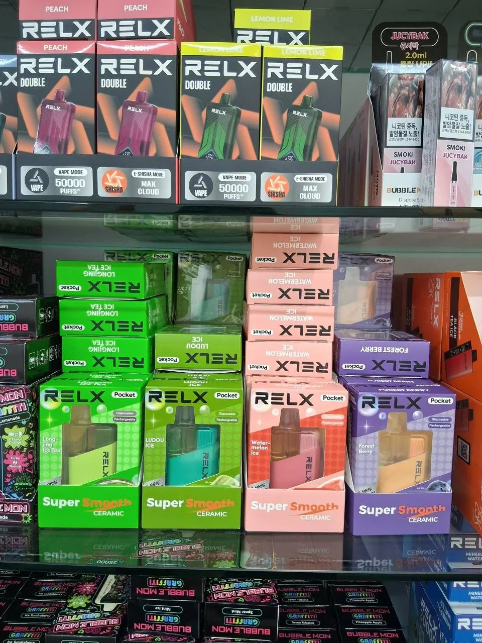 RELX and Bubblemon products displayed in store